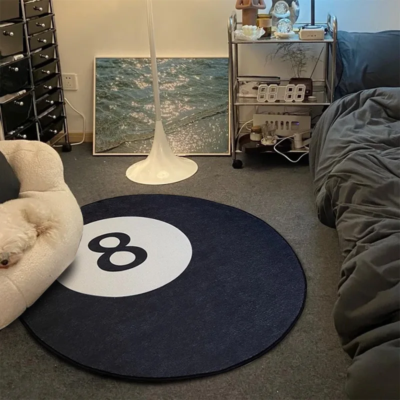 Simulation Billiards 8 Ball Rug Round Carpet Soft Chair Pad Anti-slip Bath Floor Mat Kids Bedroom Black Carpets Doormat Area Rug