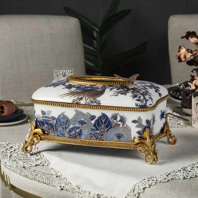 

Decorative square napkin holder, luxury hand-painted ceramic tissue holder, napkin holder, dining table, home decoration tissue