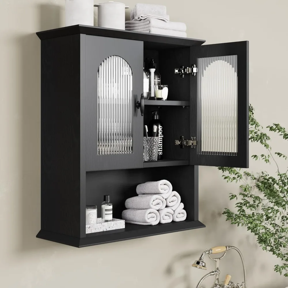 Bathroom Wall Cabinet with Fluted Door, 18.9'' x 23.6'' Medicine Cabinet, Over The Toilet Storage Cabinet