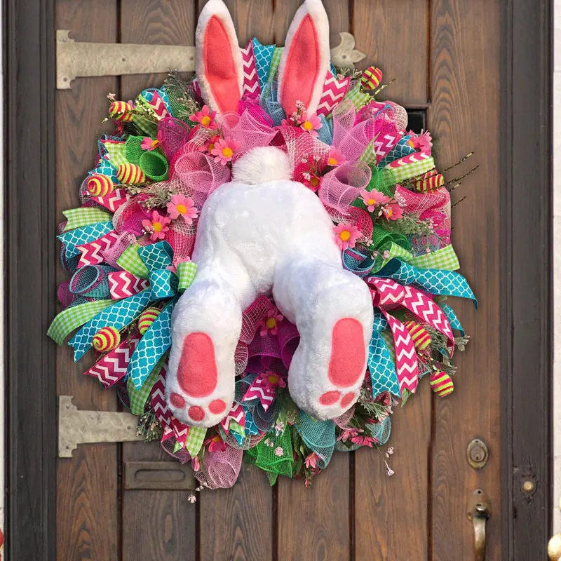 

Colorful Easter Bunny Garlands Door Wall Oranments Happy Easter Party Wreath Decoration 2022 New Creative Festival Garland Decor