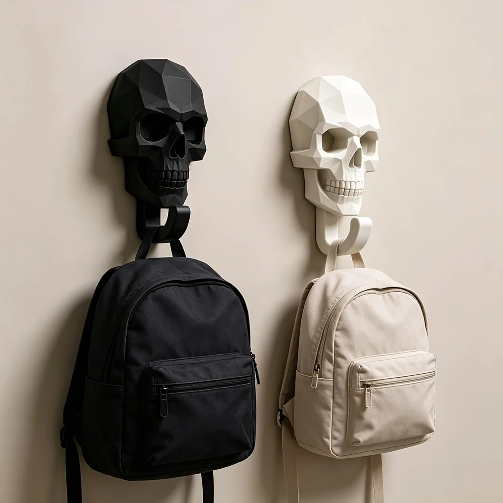 Image of 2-teiliges Set mit geometrischen Totenkopf-Handtuchhaken, kreative Gothic-Wandhaken, Mehrzweck-Aufhänger für Badezimmer, Schlafzimmer, Eingangsbereich