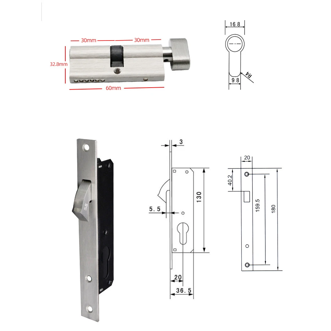 Sliding Door Lock aluminum alloy Window Locks Anti-Theft Safety Wood Gate Floor Lock With Cross Keys For Furniture Hardware