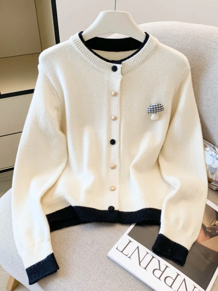 เสื้อคาร์ดิแกนถักทรงหลวมแบบเปิดด้านหน้าสำหรับผู้หญิง ฤดูใบไม้ร่วง ฤดูหนาว ดีไซน์ใหม่ สไตล์เกาหลี สีสันโดดเด่น