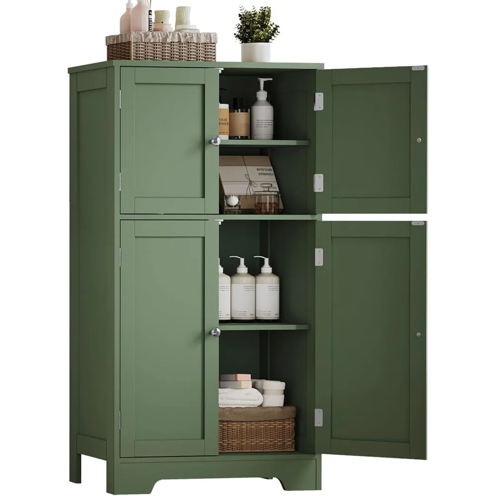 

Bathroom Floor Storage Cabinet, Freestanding Bathroom Cabinet with 4 Doors & 2 Adjustable Shelves, Cupboard, Floor Cabin