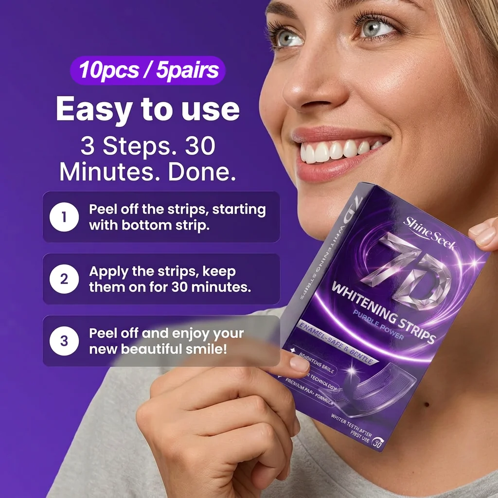 10Pcs/5Pairs Brand New Upgraded Pap+Purple 30-Minute Fast Whitening Tooth Strips, Third-Generation Purple Tooth Strip Technology, Gentle Whitening of Teeth, Does Not Contain Hydrogen Peroxide, Suitable for Sensitive Gums, Does Not Harm Gums, Non-Toxic and Non-Irritating, Suitable for Fast Teeth Whitening, for a Dazzling Smile