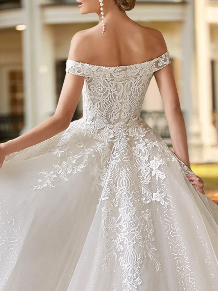 Elegant Ivoor Tweedelig Mouwloos Off Shoulder Satijn Met Kralen Appliques Vrouw Trouwjurken Bruids Verlovingsfeest