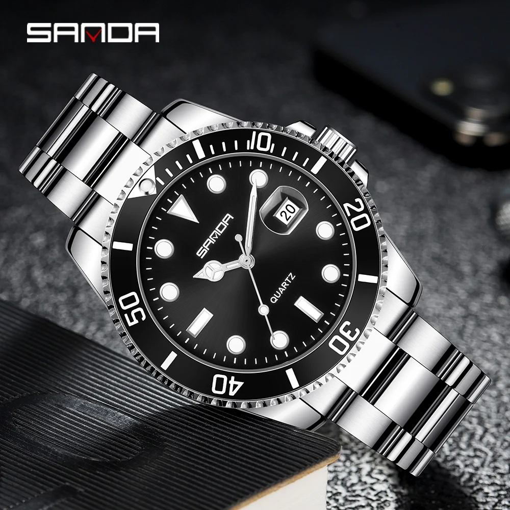 SANDA New 1099 Fashion Men's Green Water Ghost Quartz Watch Waterproof Night Light Calendar Men's Quartz Watch 2025
