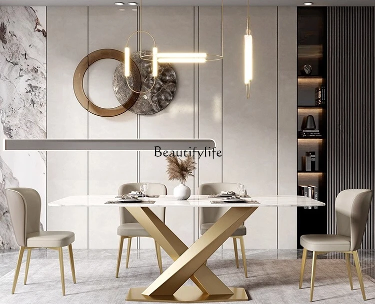 

Italian minimalist light luxury rock slab dining table modern simple square marble