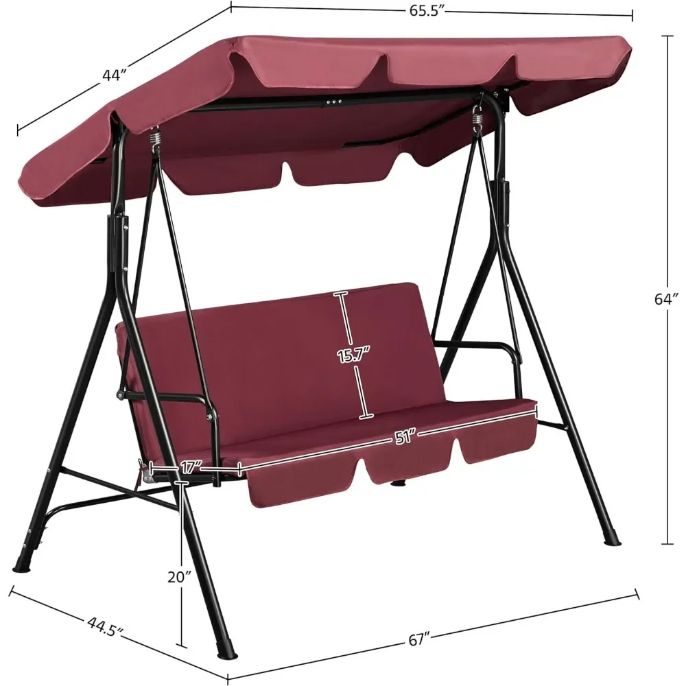 Outdoor Chair 3-Person, Canopy Swing with Removable Cushion, Convertible Canopy Hanging Swing Glider, Garden Chair