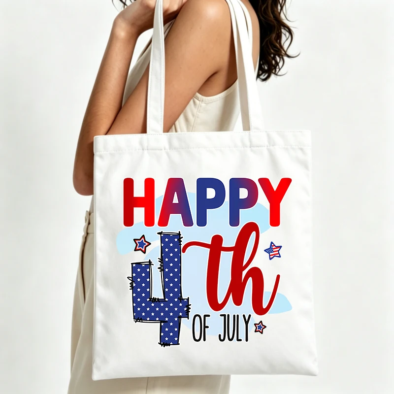 4th of July graphic canvas tote bag, casual style for summer celebrations and daily use