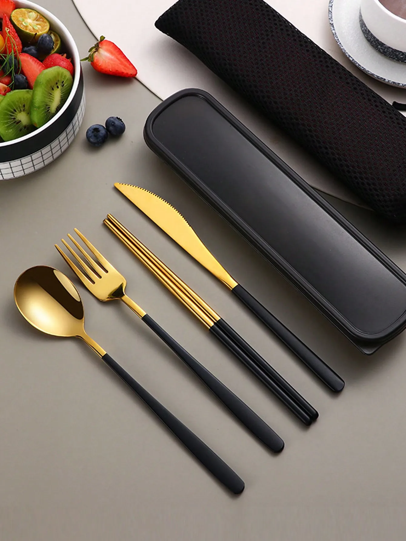 

2/3/4pcs Stainless Steel Portable Cutlery Set, Travel Utensils, Reusable Camping Cutlery Set With Case, Including Fork, Spoon, Chopsticks And Box, Suitable For Western Dining, Kitchen, Lunch Box, Office, Picnic, Daily Meals, Christmas, Various Combination