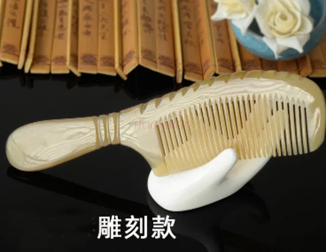 

Polished Cow Horn Comb Gift Massage Hair Care Comb Double sided Carved Handle Yak Horn Comb