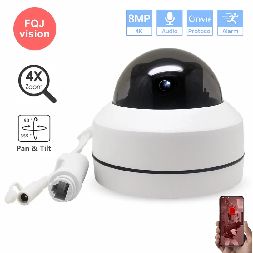 8MP Speed Dome Surveillance IP PTZ Camera Pan Tilt 4xZoom Motorized Optical Motion Detection ONVIF Camhi Security Camera 30M IR