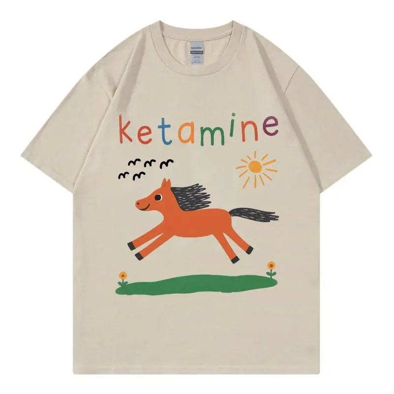 Camiseta divertida de Meme de caballo Ketamine, ropa para hombres y mujeres, camisetas de manga corta Harajuku Y2k, camisetas informales de moda de verano