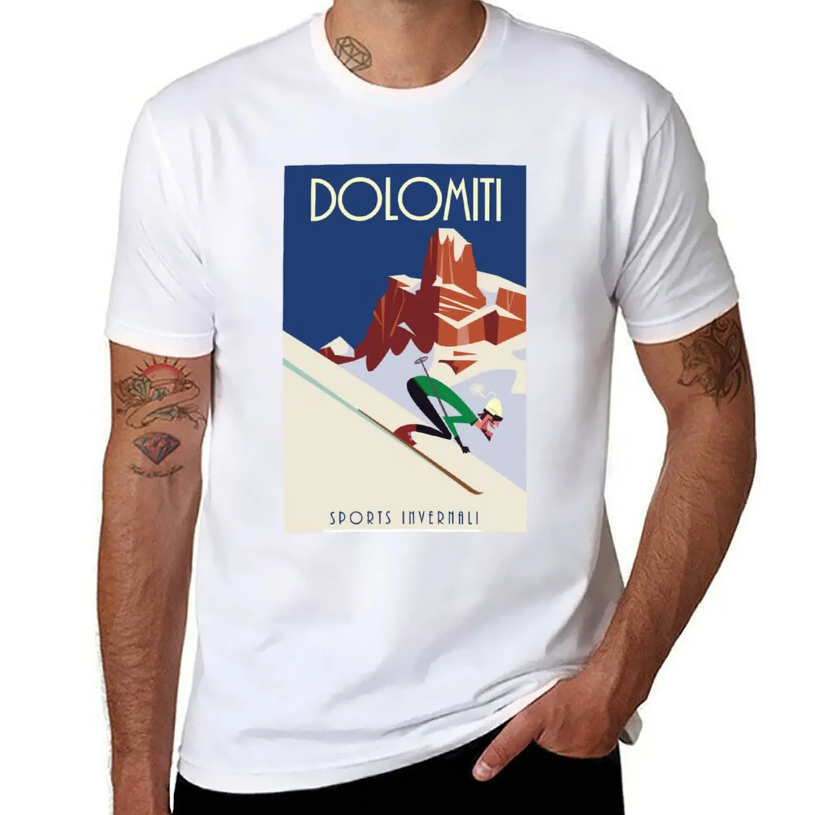 Dolomites ملصق تي شيرت تي شيرت رجل مصمم مضحك تي شيرت القطن تي شيرت
