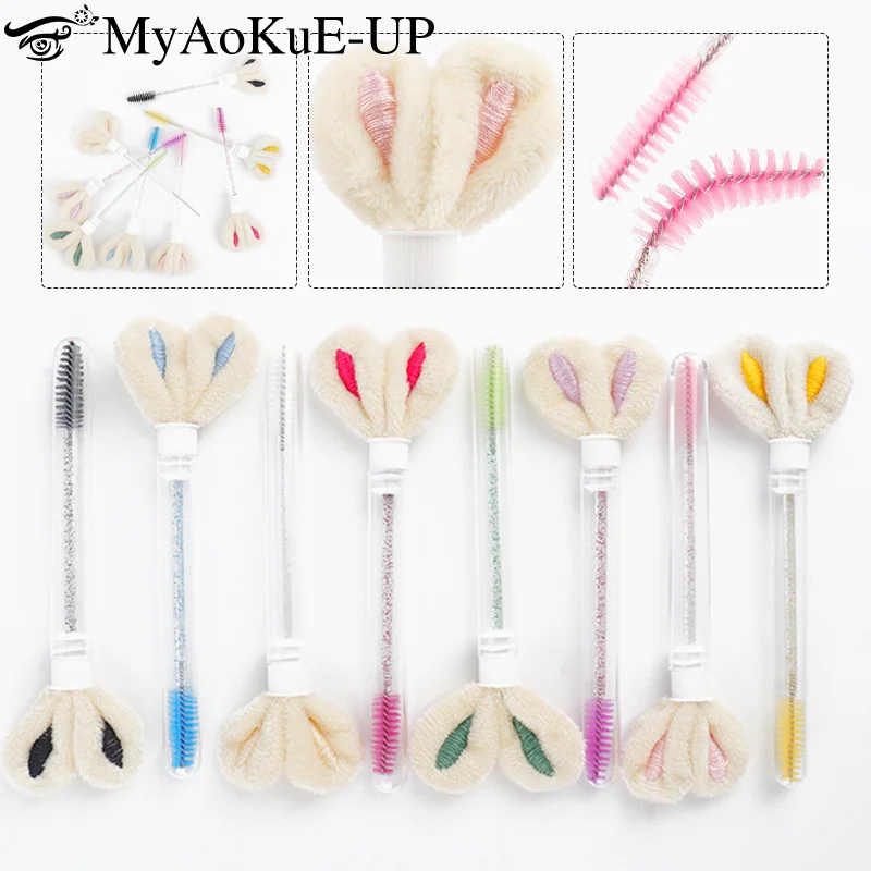 10pcs Rabbit Ear Eyelash Tube Brush Lash Extension Micro Brushes Eyebrow Comb Cute Mascara Wand eyelashes Lifting Makeup Tool