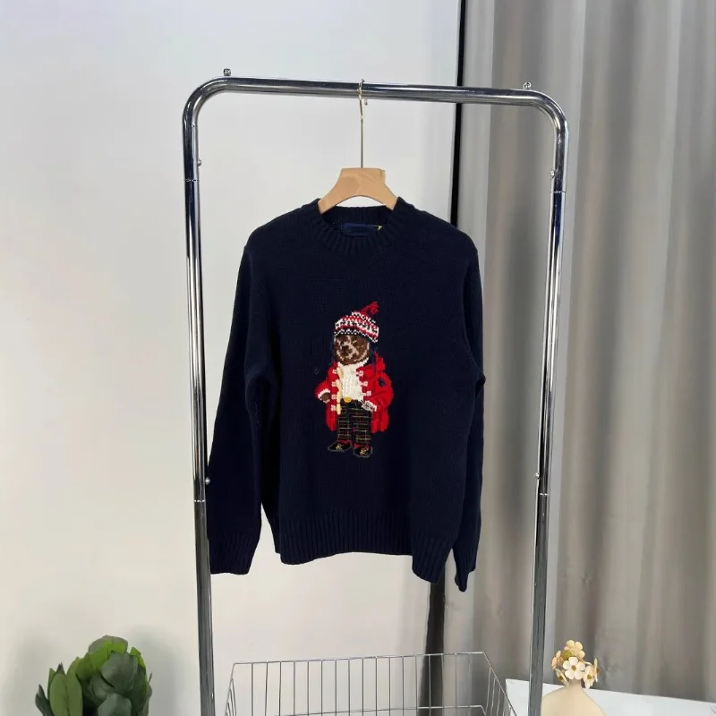 

2025American Pure Cotton Unisex Autumn and Winter Christmas Sweater Embroidered Long Sleeved Knitted Pullover, R..L Set