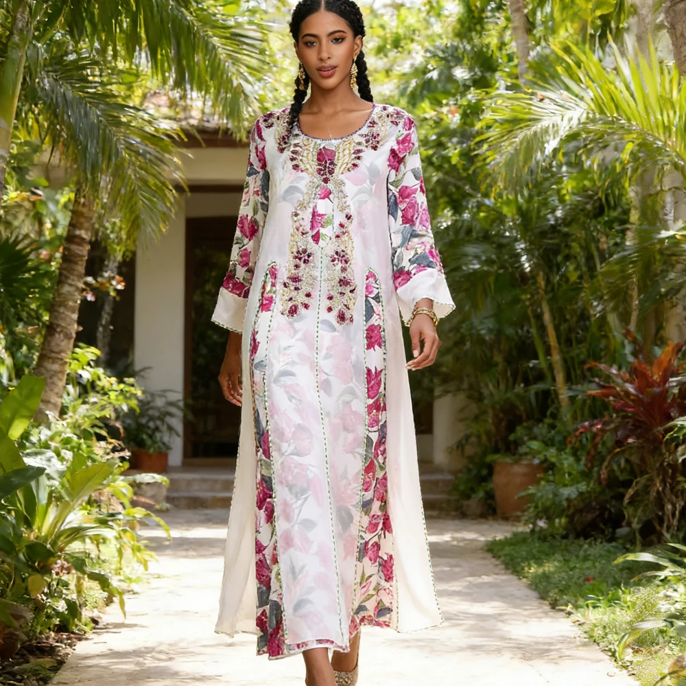 

Eid Djellaba Diamonds Dubai Abaya Luxury Print Muslim Women Hijab Dress Morocco Kaftan Turkey Robe Femme Islam Jalabiya Ramadan