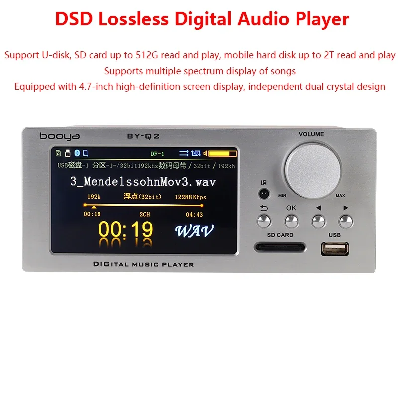 Audiophile Lossless Digital Audio Player Dual AK4493EQ DAC Support DSD512 64BIT 384KHz Lossless Decoding Output Music Turntable