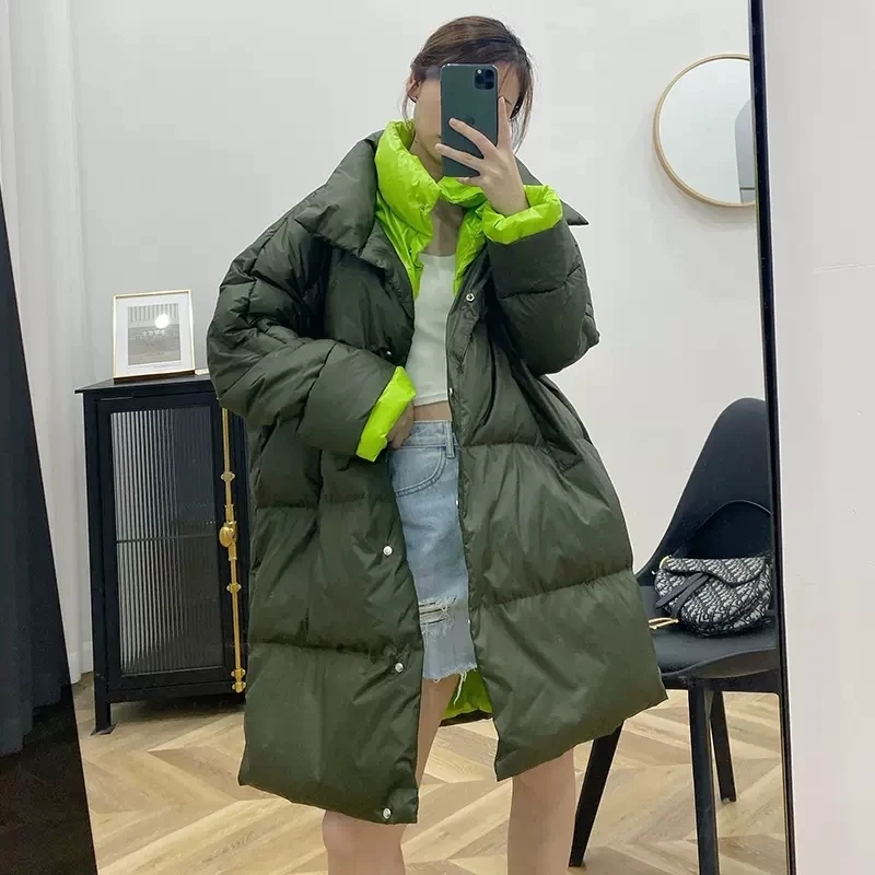 Winter Puffer Jacket Women Down Coat 2022 Fashion Winter New White Duck Down Scarf Long Loose Thick Down Coat