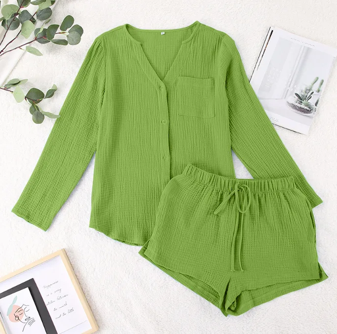 Pajama Sets Women Two Piece Set V Neck Matching Sets Y2k Streetwear Loose Pajamas Tops Short Pants Elastic Waist Lace Up Lounge