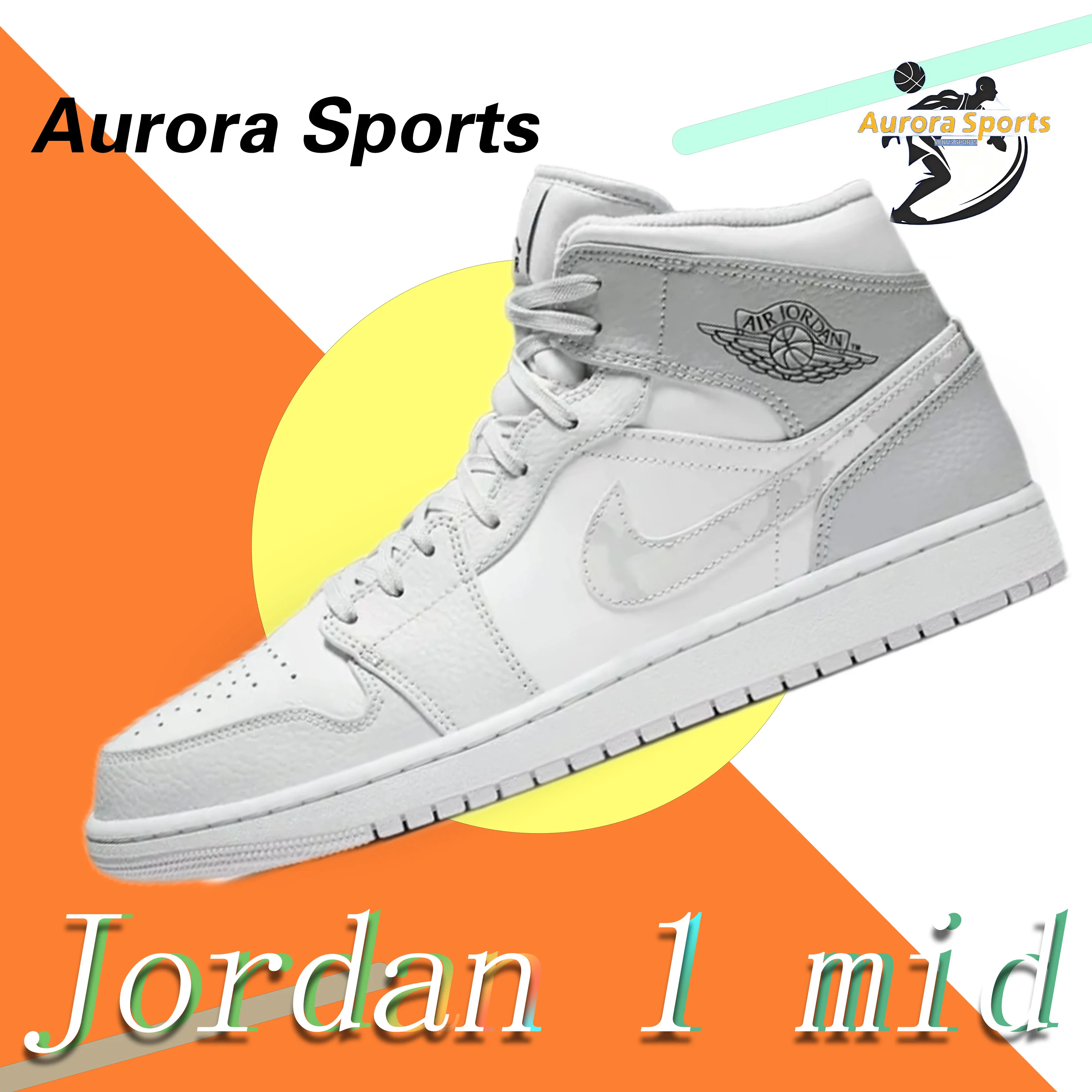 حذاء Jordan Air Jordan 1 متوسط "رمادي مموه" مريح غير قابل للانزلاق متوسط الجودة بتصميم مئة قديمة باللون الأبيض والرمادي