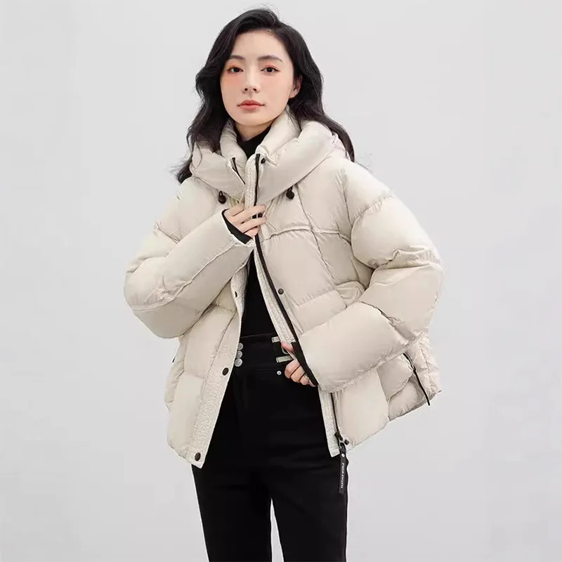 Trendy Winter Warmth Puffer Jacket Women's White Duck Down Hooded Versatile Down Jacket for Cold Weather Thick Jackets for Women