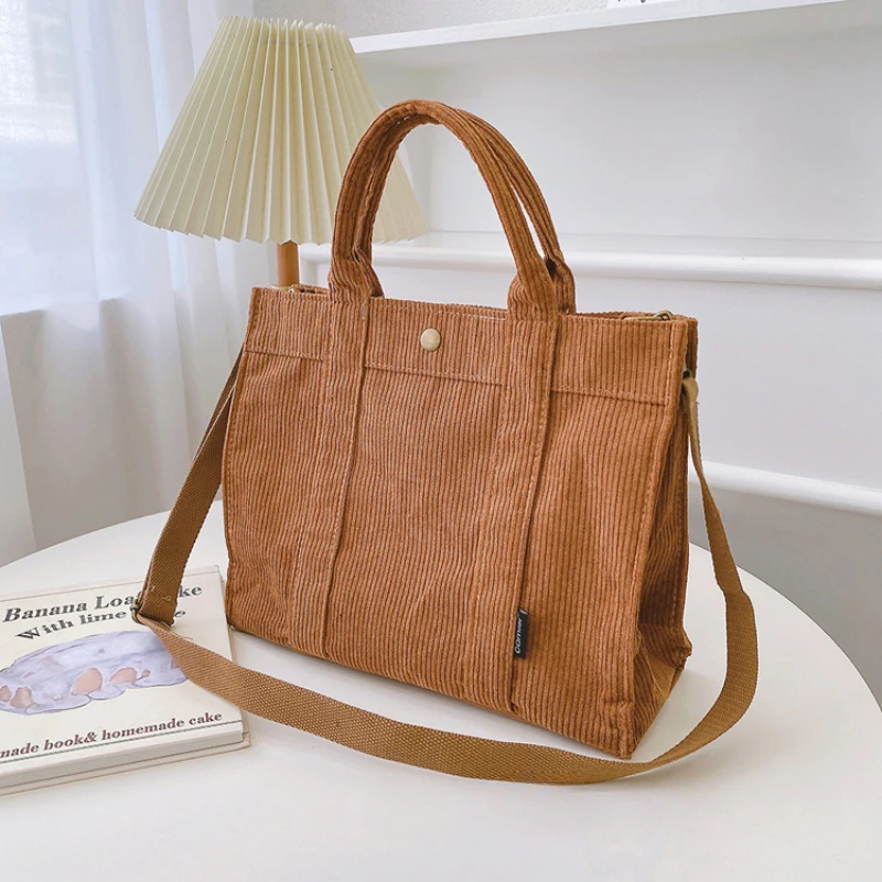 Autumn and Winter Leisure Large Capacity Shopping Bags Fashion Corduroy Canvas Tote Simple Tote Commuter Shoulder Bag for Women