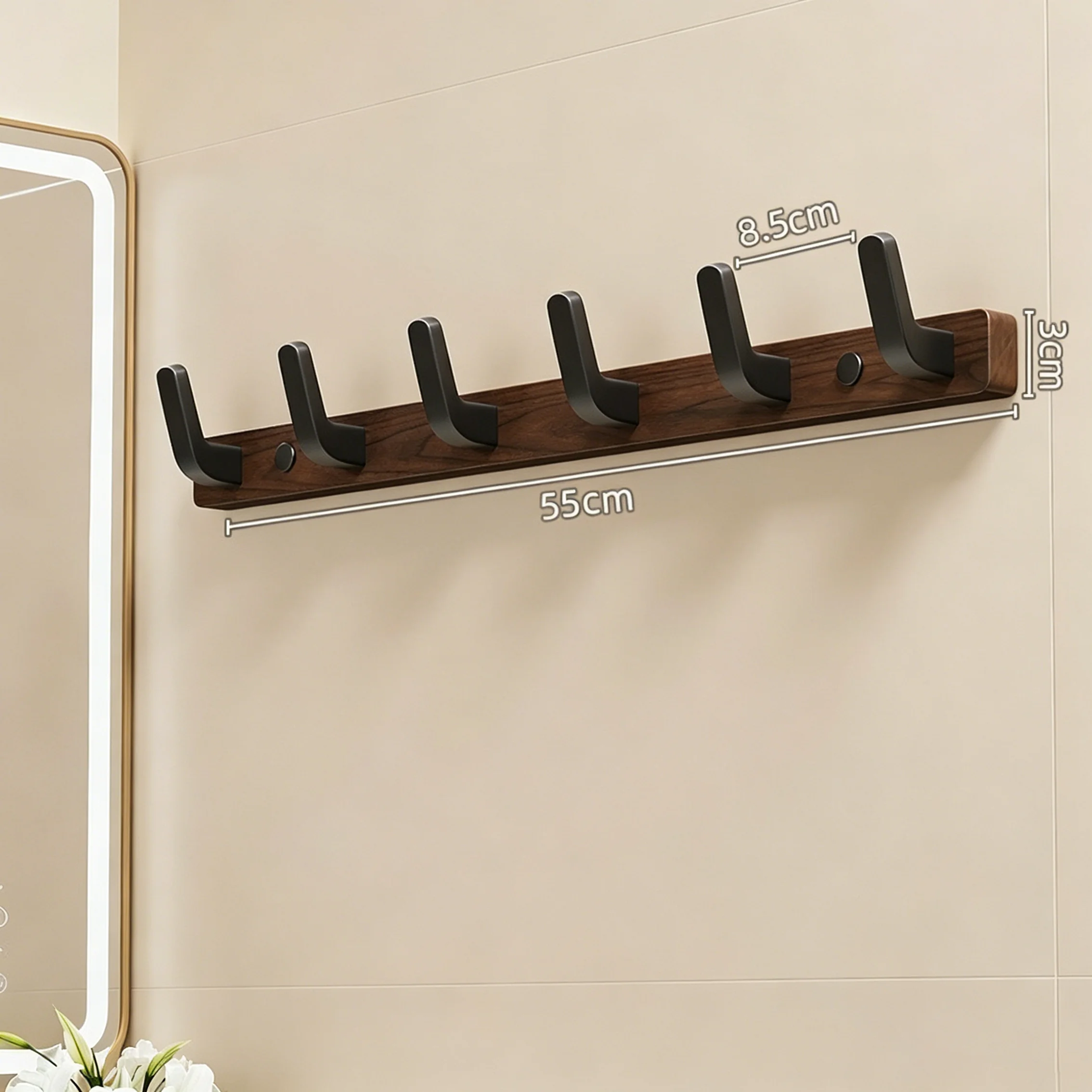 Walnut Wood Hooks, No-Drill Wall Hooks for Hanging Coats, Hats, Towels, Heavy Duty Door Hooks for Bedroom, Bathroom, Closet