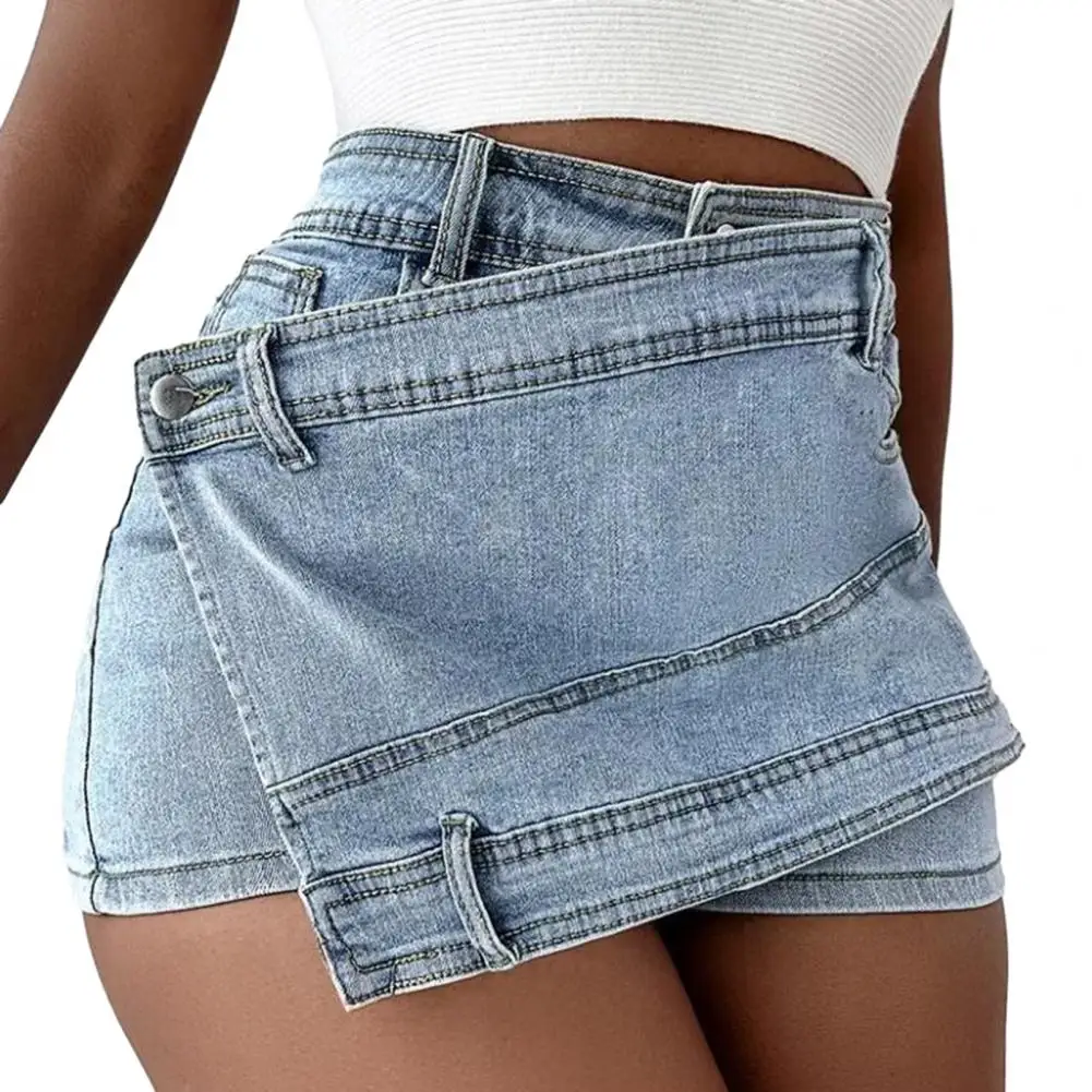 

Summer Denim Skirt Shorts for Women Cross strap A-line Irregular High Waist Pockets Sexy Above Knee Party Shorts 2023