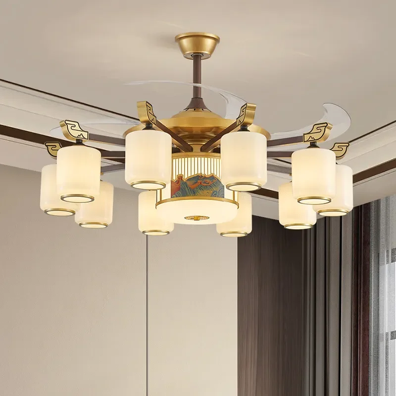 for New Chinese Style LED Dining Room Chandelier 2026 Living Room Main Light Hall Bedroom Frequency Conversion Ceiling Fan
