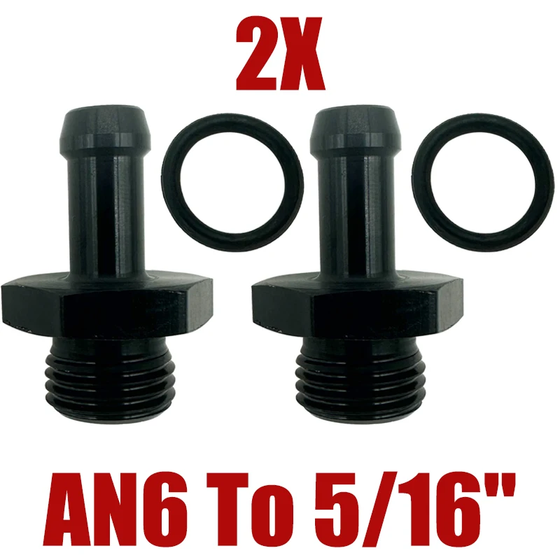 

2X Aluminum AN6 Male to 5/16 Inch Fuel Hose Barb Fitting 6AN With O-ring Seal Boss Fuel Line Adapter w/ORB Washer Black Anodized
