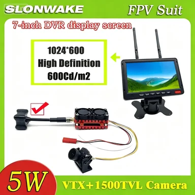 First Person View FPV RC Boat Accessories, 5W VTX Video Transmitter Module, 1500TVL Camera, 7 Inch DVR Monitor Display, HD Image