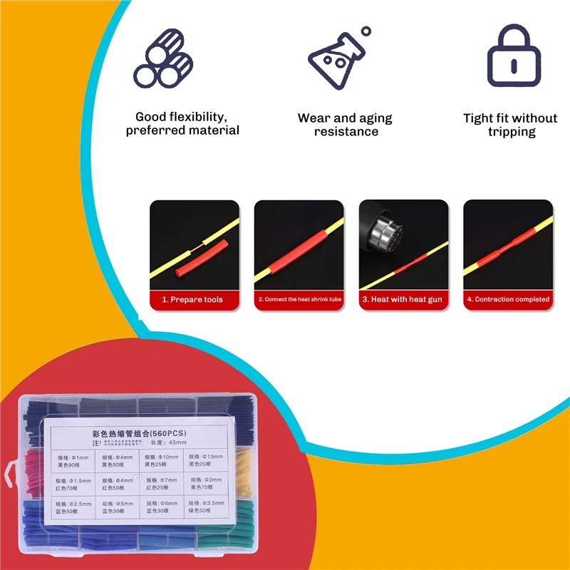 

ABKU-560PCS Heat Shrink Tubing, Electrical Wire Cable Wrap Assortment Electric Insulation Heat Shrink Tube Kit With Box