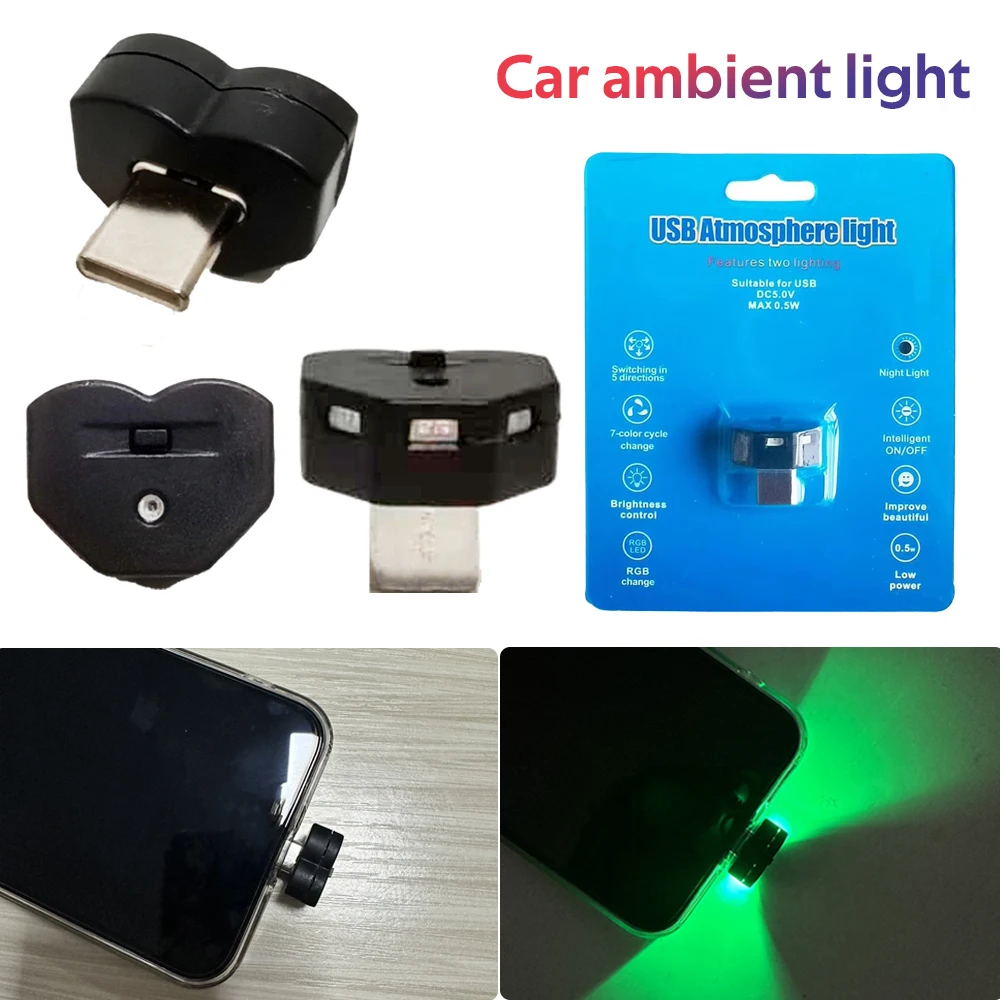 Mini Type-C USB-C LED RGB Multi-functional Ambient Night Light 8 Color Changeable Neon Lamp 5V For Car Computer And Power Banks