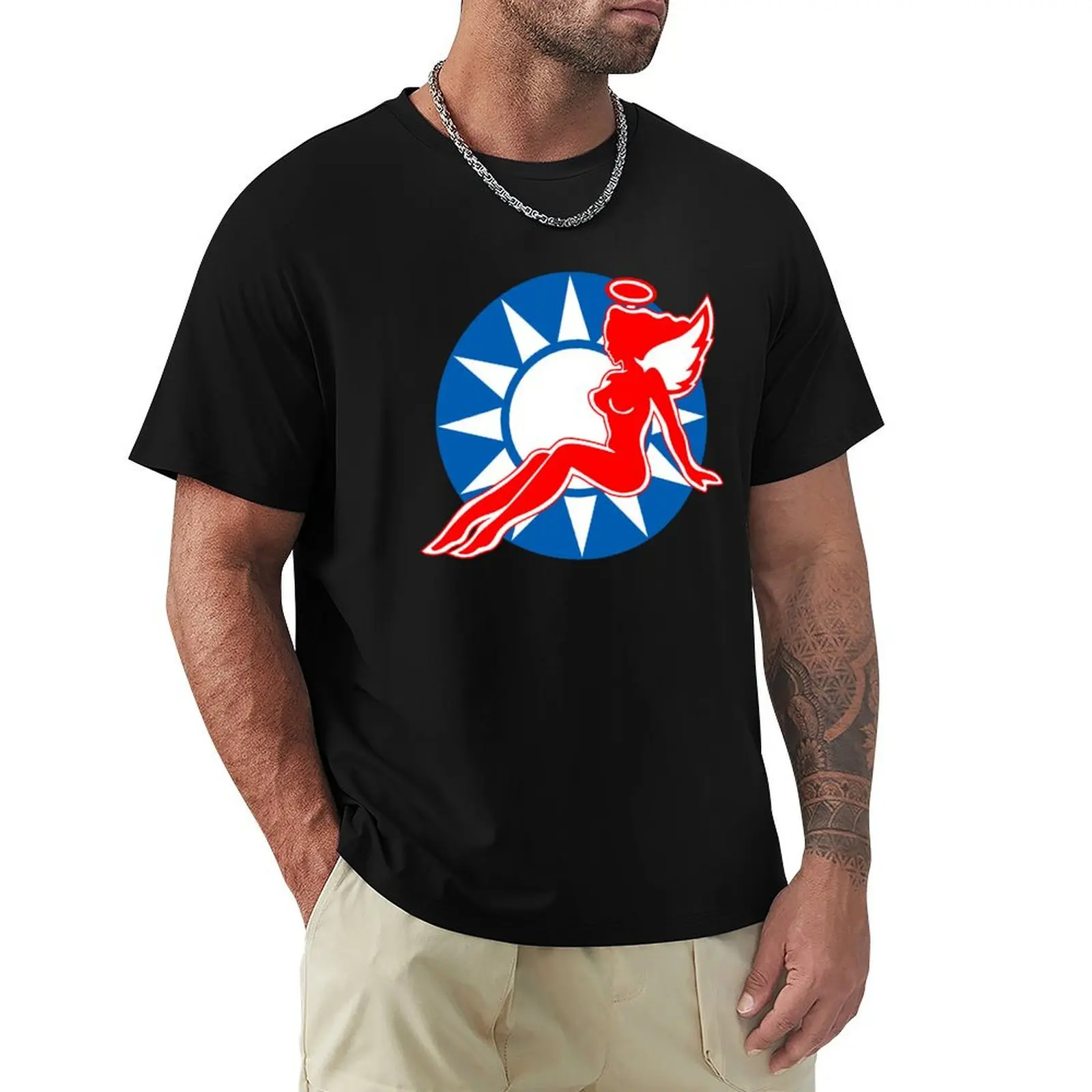 AVG - Flying Tigers - Red Angel RCAF roundel patch - Clean Style T-Shirt Fashion Casual Short Sleeve Top