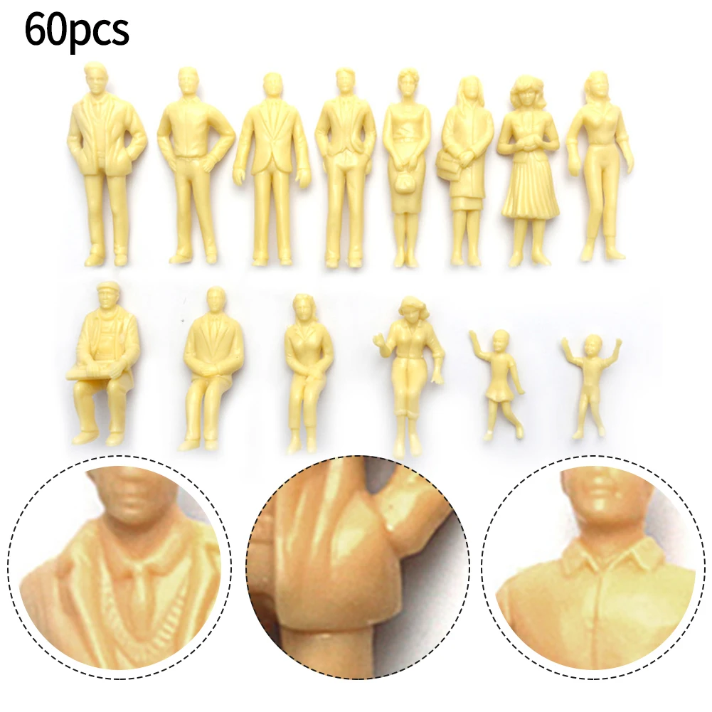 60pcs Model Train Figures 60pcs Unpainted H0 Figures Plastic Material, Realistic Coloring Ideal Decoration For Desks And Offices