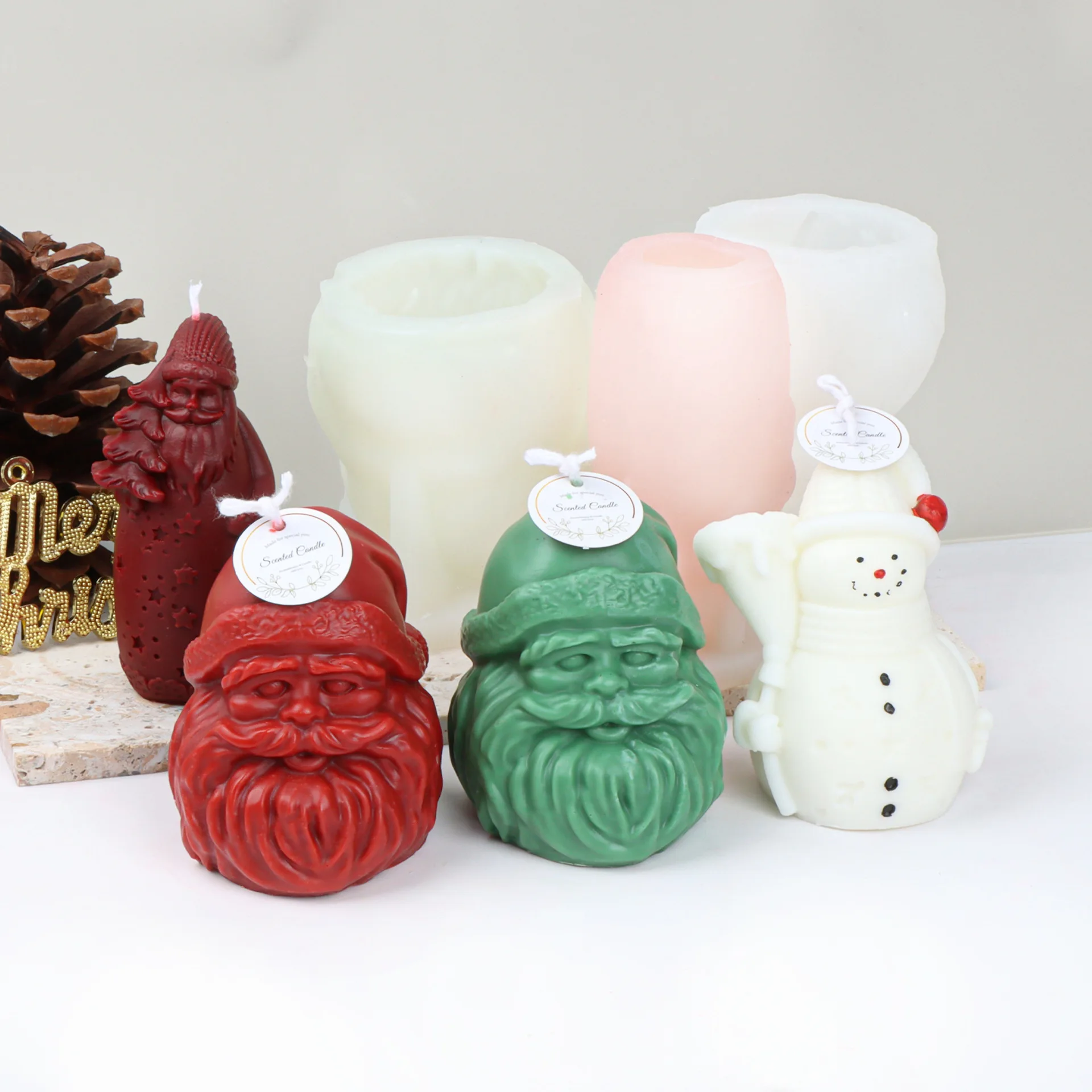 Santa Snowman Silicone Candle Mold DIY Handmade Soap Resin Gypsum Fondant Aromatherapy Ice Cube Baking Mould Home Decor Gifts