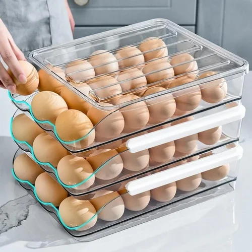 자동 슬라이드 에그 보관함, 플라스틱 에그 거치대 바구니 용기, 냉장고 주방용 디펜서 정리함 옷장