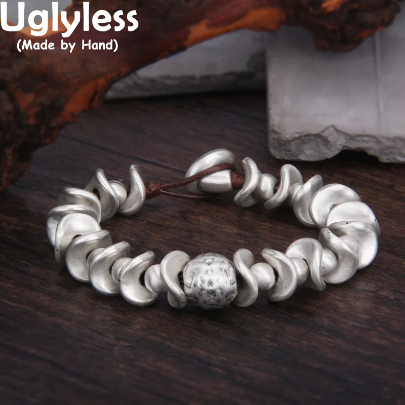 

Uglyless Irregular 999 Fine Silver Beads Rope Bracelets Women Cool Neutral Jewelry Impressive Beading Bracelets Vintage Bangles