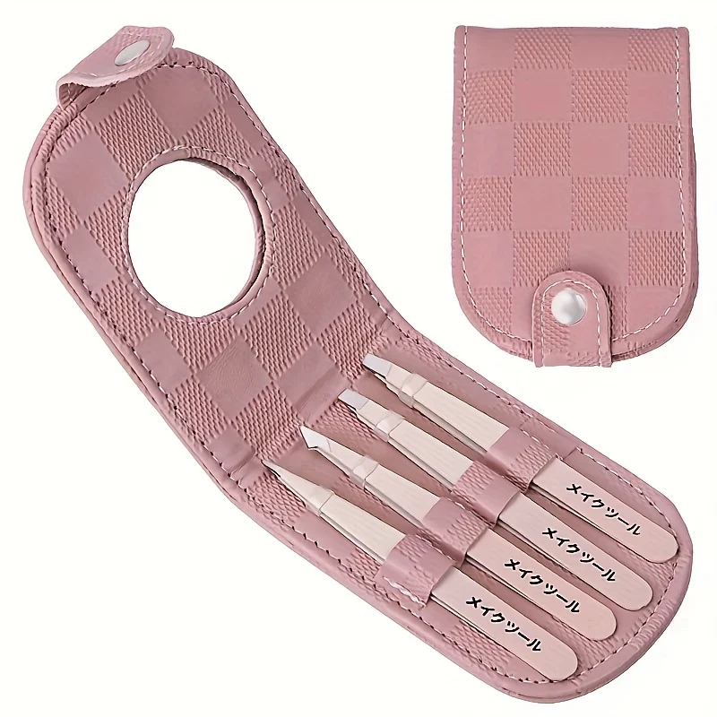 Pincettes en acier inoxydable pour épilation, Kit de pincettes de précision pour sourcils et poils du visage, avec jeu de pincettes miroir, 4 pièces
