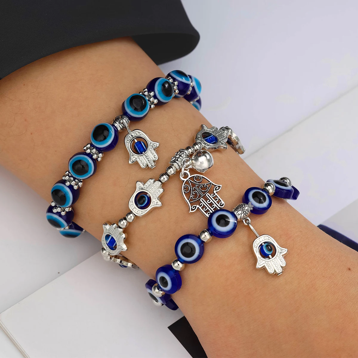 3-piece Devil's Eye Resin Beaded Bracelet Set