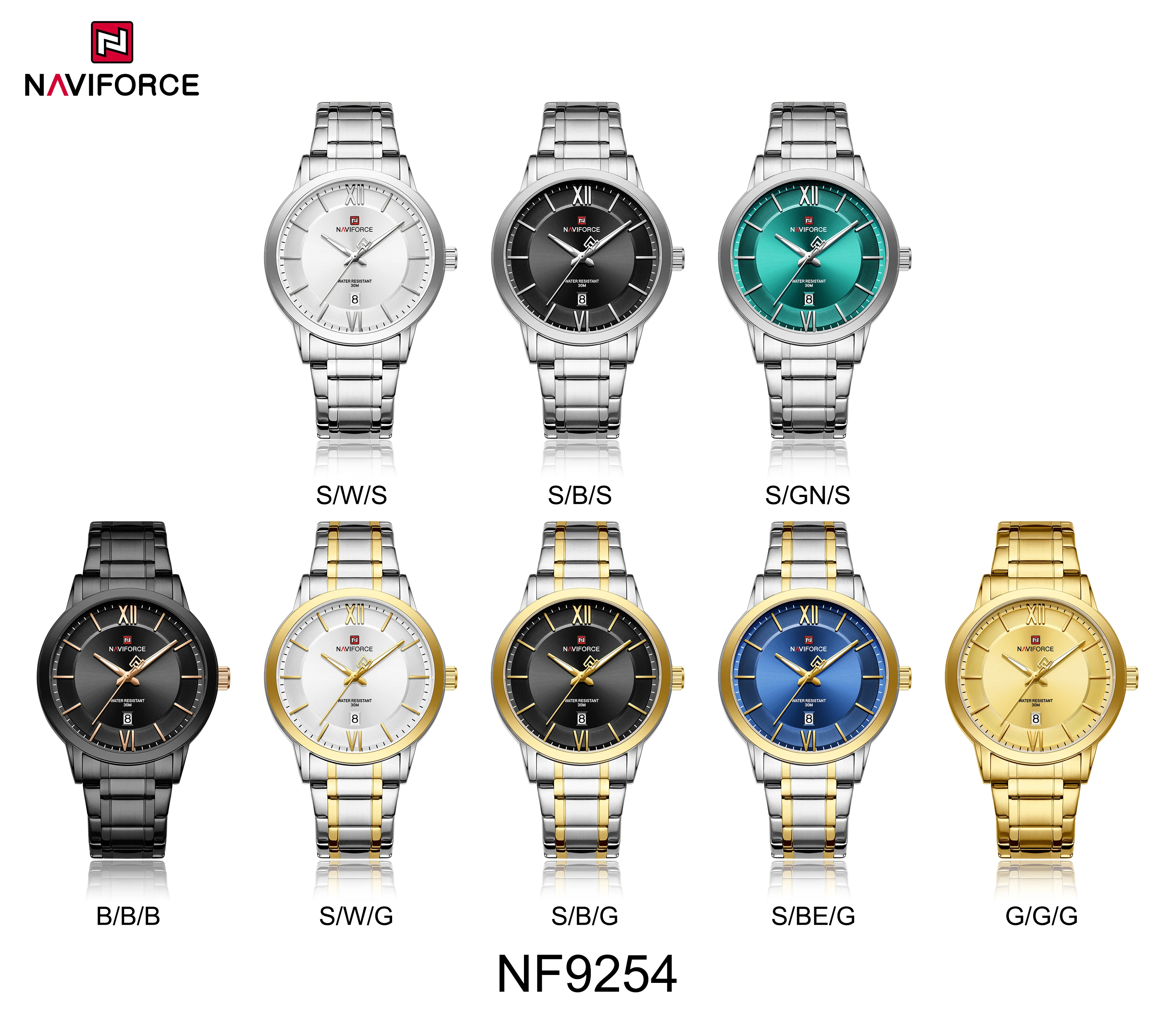 ساعة كوارتز رجالية فاخرة من NAVIFORCE NF9254 مع تقويم أنيق وحزام فولاذي مضيء مقاوم للماء وساعات عمل أنيقة