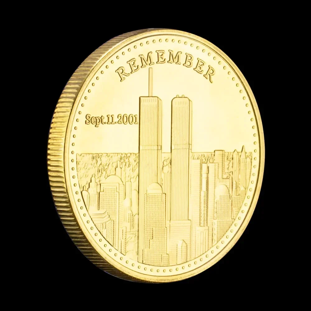 September 11 Attacks Always Remember Golden Plated Souvenir Coin American Heroes Basso-relievo Commemorative Coins Art