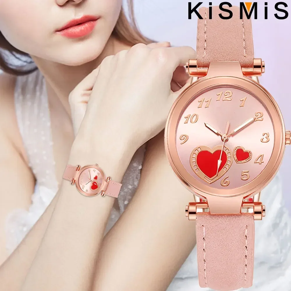 Montre à Quartz coeur de pêche pour femmes bracelet en cuir givré montre-bracelet de mode Design élégant