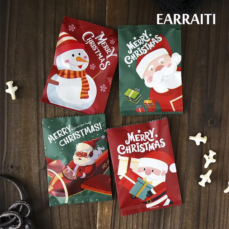 

500pcs Xmas Bags For Candy Biscuit Cookies Nougat Packaging Hot Sealing Bags Santa Claus Merry Christmas Home Party Favor Bake