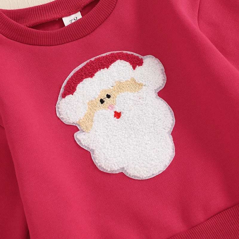 Toddler 2-Piece Christmas Ensemble with Festive Santa Embroidery Cozy Sweatshirt and Pocketed Pants for Winter Wear