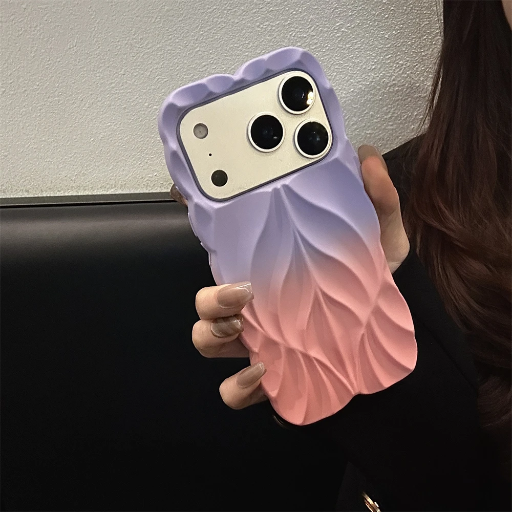 حافظة لهاتف آيفون 16 15 14 برو ماكس غير منتظمة متدرجة اللون ثلاثية الأبعاد على شكل أوراق شجر لهاتف آيفون 17 برو ماكس اير 12 13 14 Plus Shell