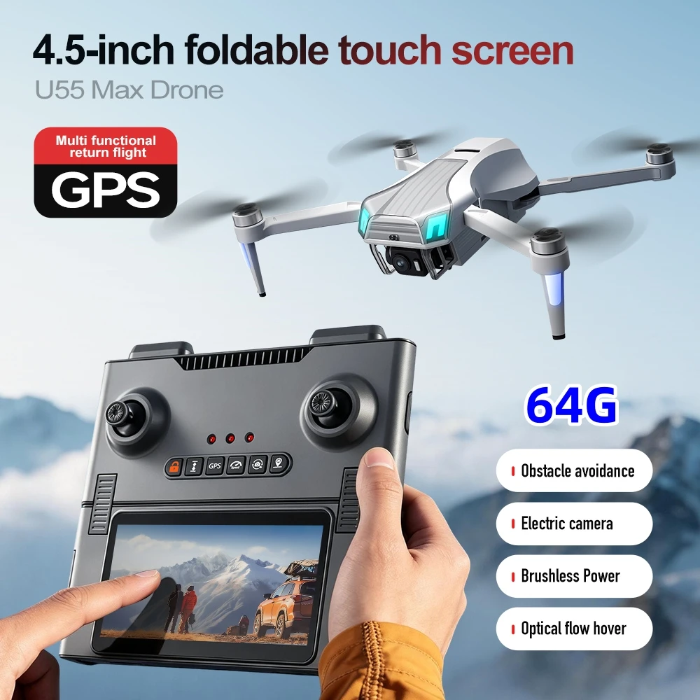 NCZOBOE U55  GPS Drone with Screen Remote 8K Professional HD Dual Camera WIFI FPV Brushless Motor Obstacle Avoidance
