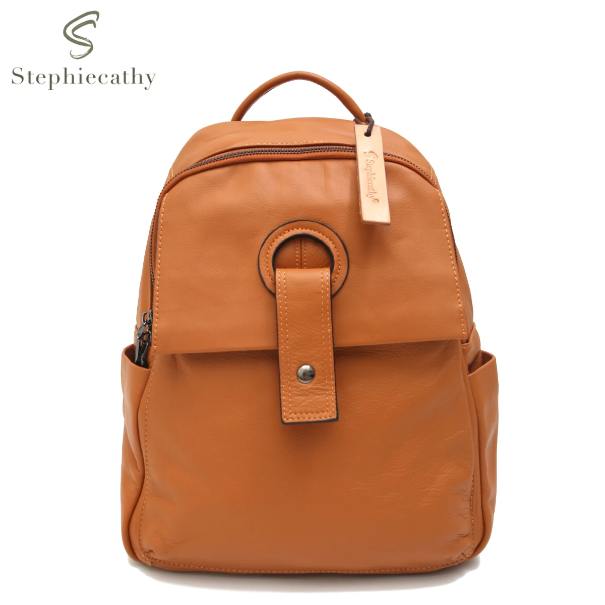 

SC Women Fashion Style Genuine Leather Daily Backpack Multi Pockets Flap Shoulders Bags Functional Roomy Casual Travel Knapsack